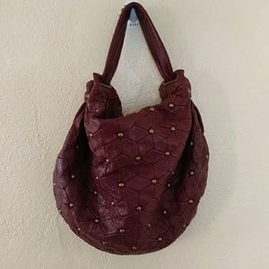 Lockheart Dark Red Leather Studded Hobo Bag